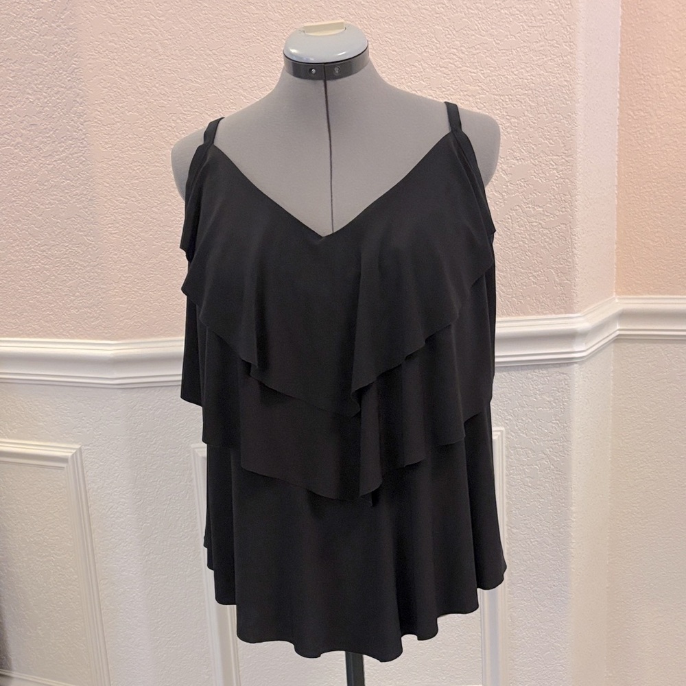 Aqua Green Black Ruffled Swim Top